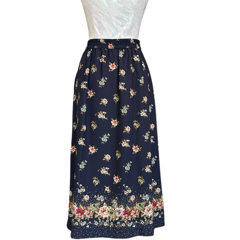 Leslie Fay Navy Floral Border Midi Skirt 16P Coastal Chic - Picture 3 of 14